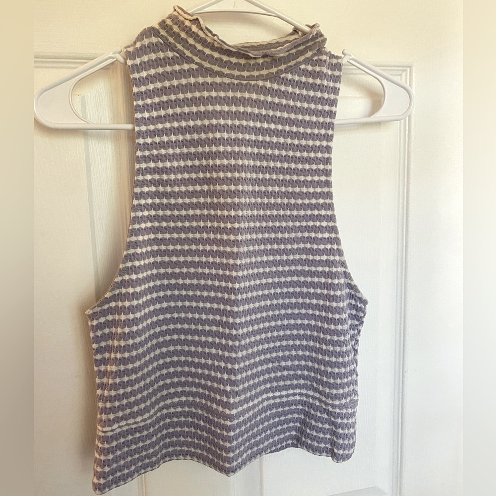 Free People Lavender striped turtle neck tank top
